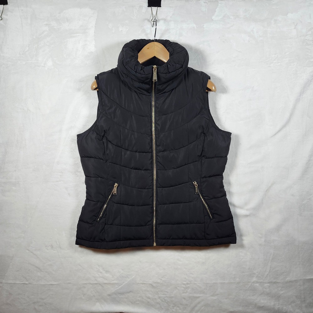 Calvin Klein Women‎ Black Puffer Vest Stand Collar Zip Front Gilet Jacket L